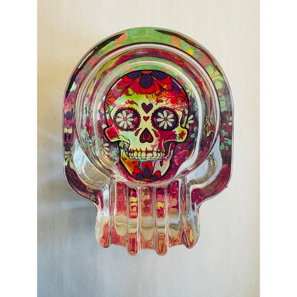 Psychedelic Smokezilla Skull Ashtray Day of the Dead Sugar Skull 4” X 3” X 1.25” - Picture 1 of 7